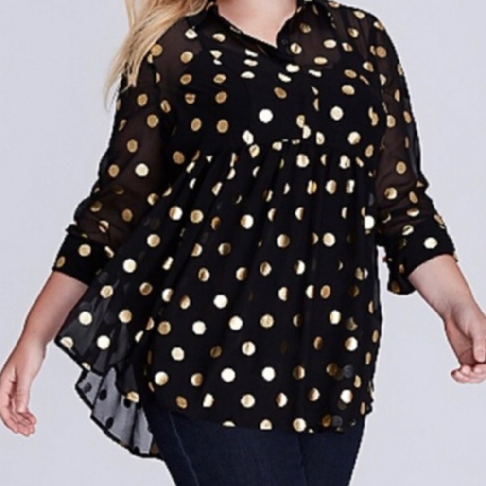 Lane Bryant Shimmering Gold Dot Peplum Blouse